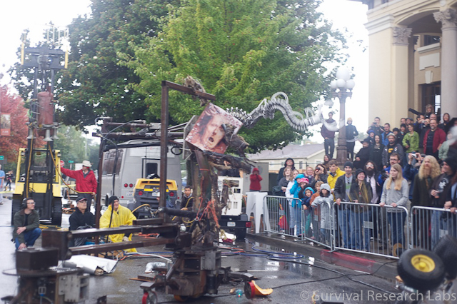 Spine Robot vs Dual Mules, with capsized BlenderBot