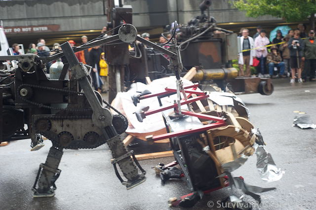 Running Machine tips over the Bug Bot who still has most of its shoes on!